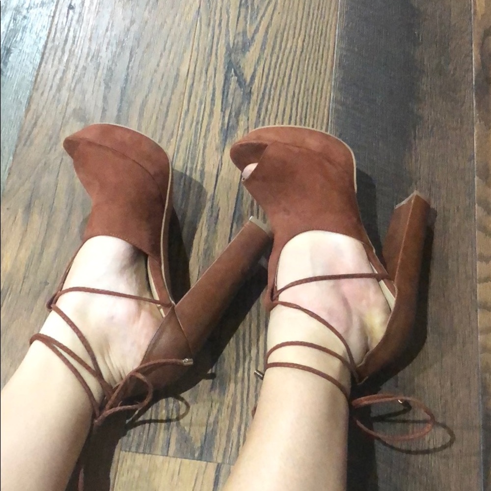 Women’s brown ankle tie heels